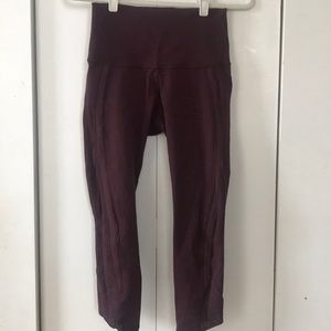 high waist maroon lululemon 7/8 length leggings